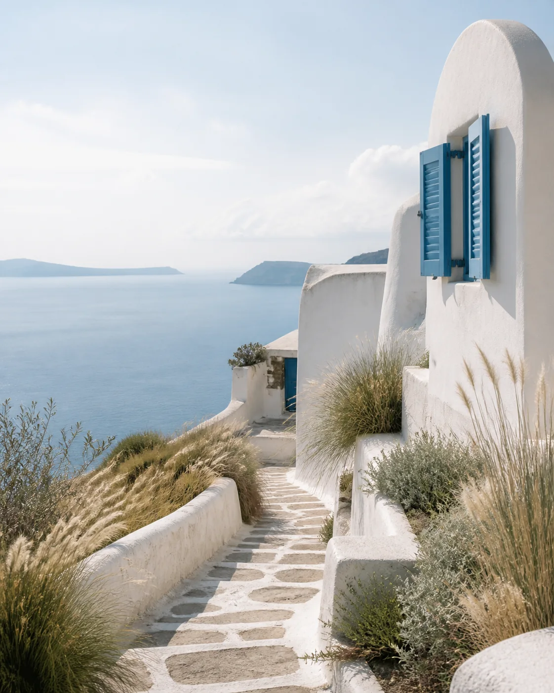 White Mediterranean architecture beside the sea